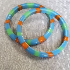 Colorful Striped  Set Of Two Vintage Lucite Bangles